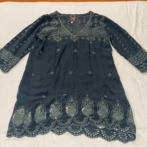 Johnny Was top/tunic teal color with embroidery size XS but will fit S too